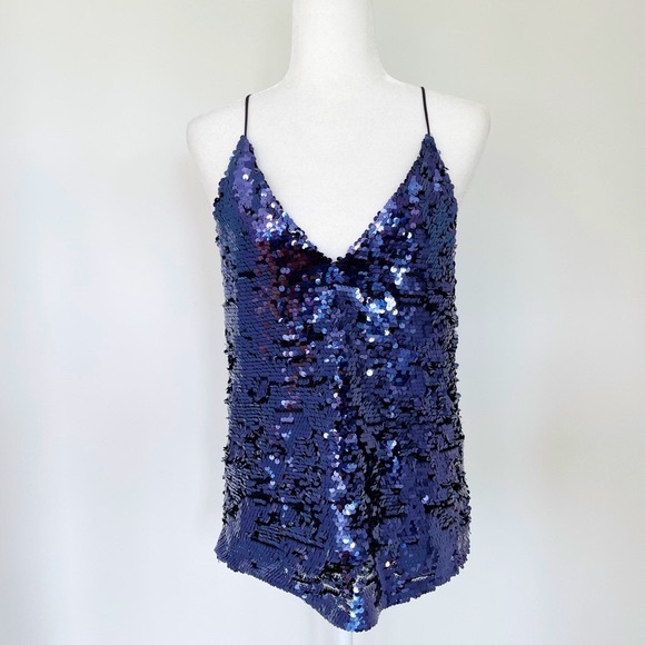 Zara Tops - NWT Zara Navy Iridescent Sequins Tank Top Size Small